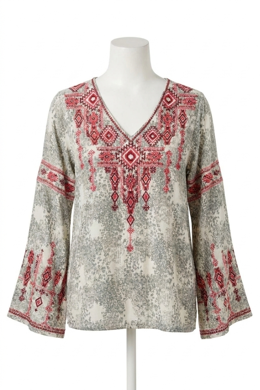 NEW ANDREE BY UNIT life with you embroidered blouse in grey/magenta